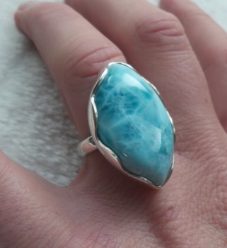 Zilveren ring gezet met Larimar ring maat 16.5 mm